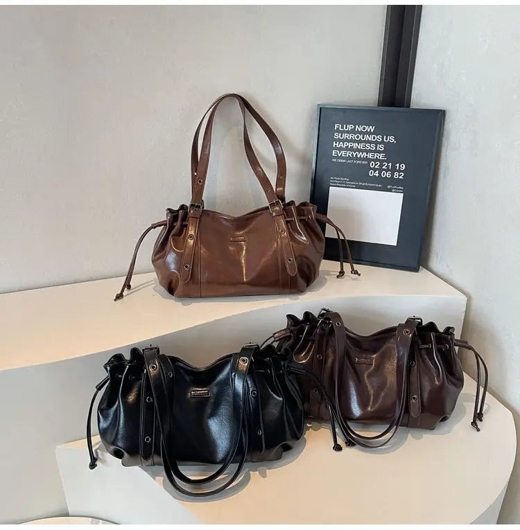 Vintage Fashion Soft PU Leather Large-capacity Tote Bag Underarm Bags Commuting Handbag Wallet Phone Storage Bag Woman Bags