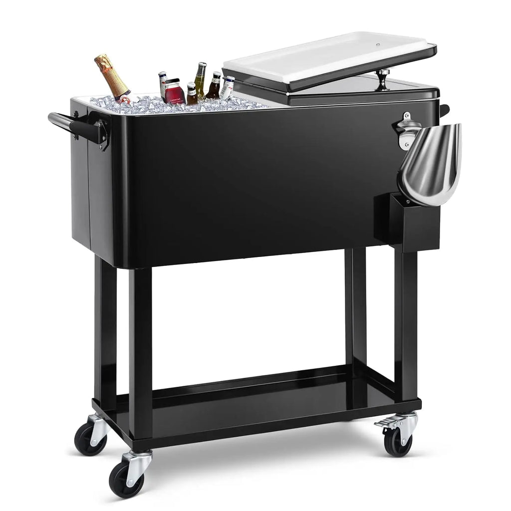 80 Quart Rolling Ice Chest Cooler Cart,Stand Up Beverage Bar Trolley For Patio Backyard Party, Custom