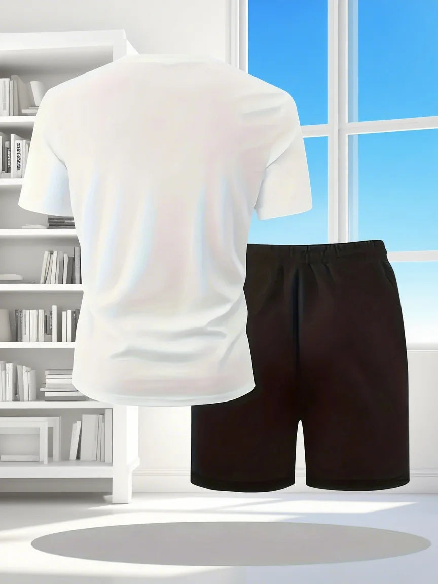 Men's Summer Breathable Sportswear Short Sleeve Shorts Set ，Lightweight Comfortable Sport Style