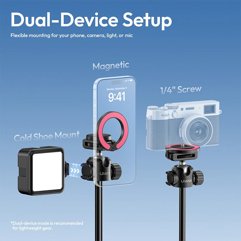 Ulanzi MT-44 M 2-in-1 Magnetic & 1/4' Selfie Stick Tripod 1.49M 360° Ball Head for Phone DSLR Camera Live Streaming