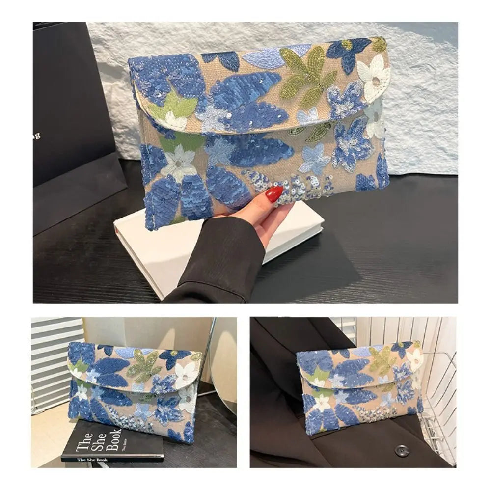 Stylish Sequin Evening Clutch Bags Beaded Exquisite Floral Embroidery Bags Glitter Elegant Party Purses Night Out