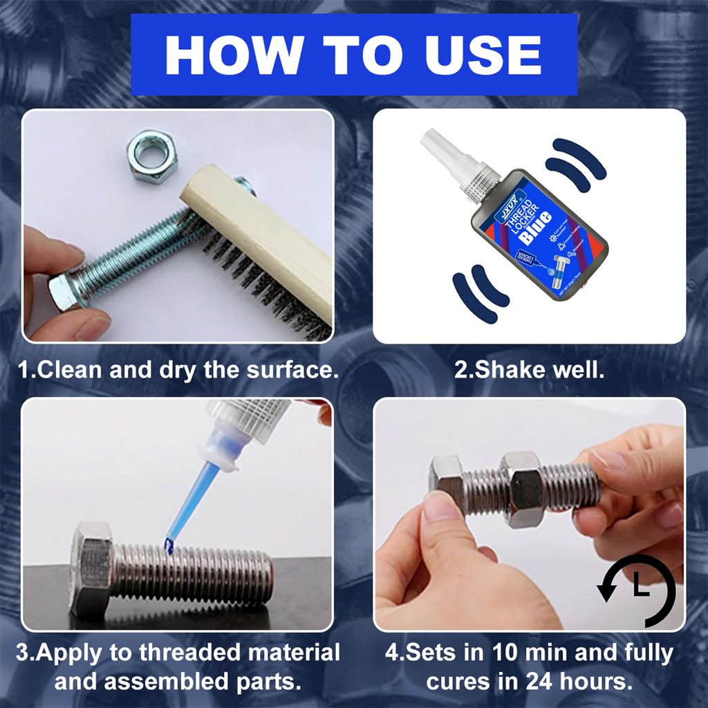 Threadlocker Screw Glue Blue Medium Strength Quickly Cured Thread Locking Agent Anaerobic Adhesive  Industrial Thread Sealant,Replaces Washers,,Suitable for All Metal Threaded Assemblies,1-6pcs.