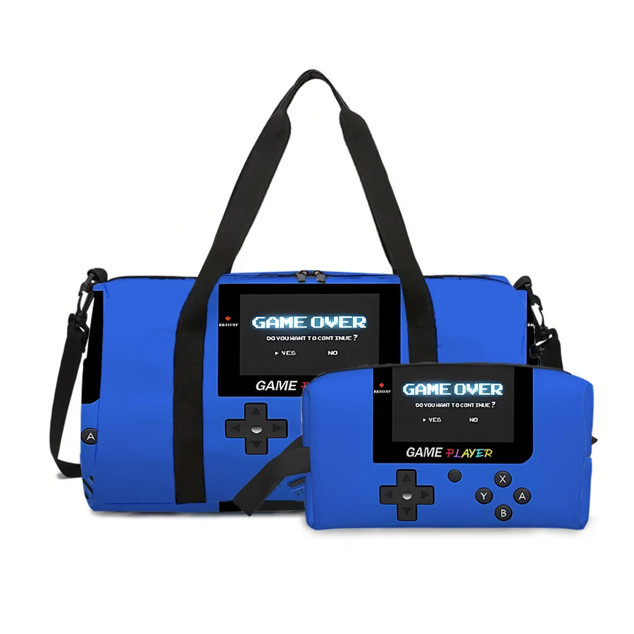 2 Pcs Games Console Large Capacity Travel Bag,Cosmetic Bag For Boys/Girls Best Gifts 2D Cartoon Leisure Durable Travel Duffels
