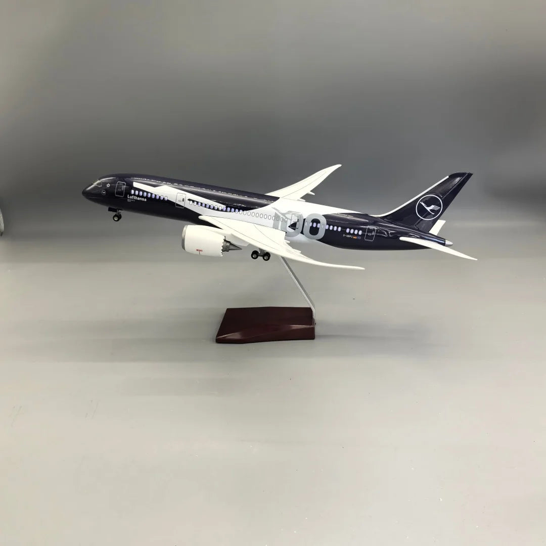 43CM model planes Lufthansa 787 German 100years Diecast  Airplane Model Kits Resin W Light and Wheel Collectible for Aviation