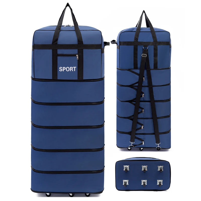 Versatile 5-Layer Folding Travel Bag with Wheels Large Capacity Waterproof Durable Luggage for Trip Weekend Getaways Overnight