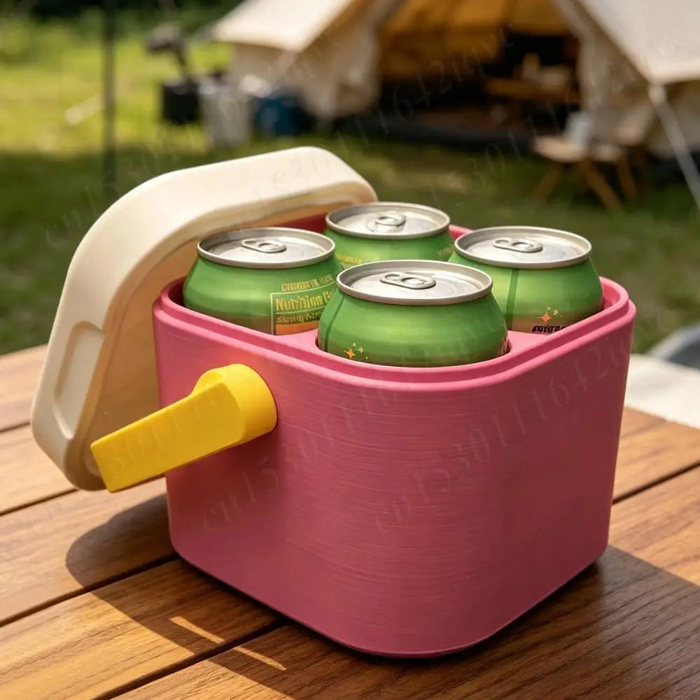 4 Can Drink Cooler Leak-proof Portable Beverage Box with Lid and Handle Lightweight Fridge for Beach Outdoor Road Travel Party
