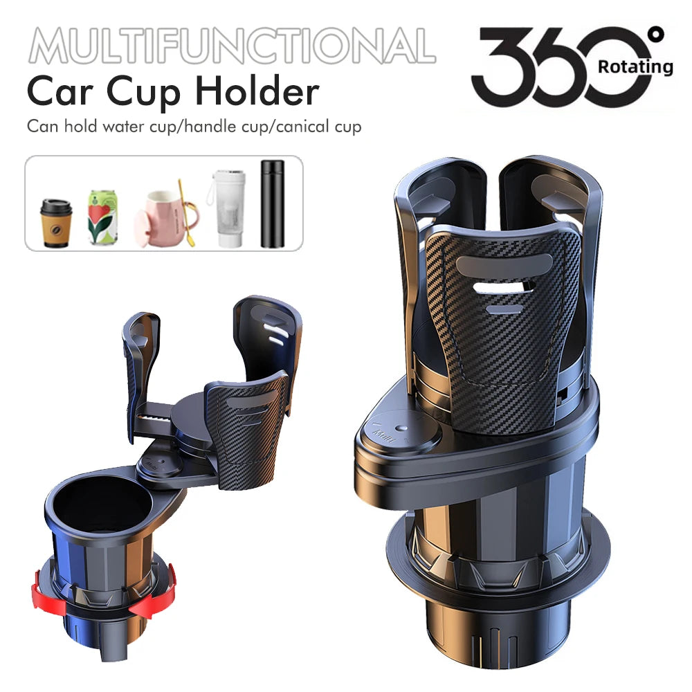 Multi-Functional Dual-Layer Car Cup Holder Universal 360-Degree Rotating Beverage Rack & Instant Noodle Holder