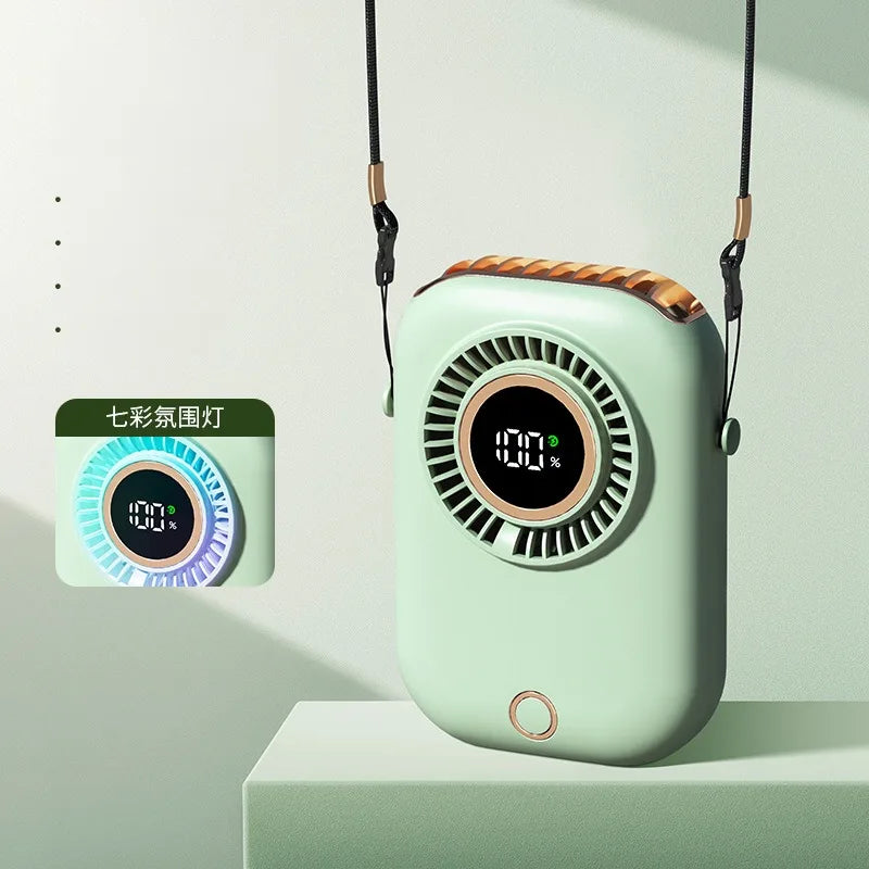 Outdoor Portable Neck Fan with Digital Display - Mini Rechargeable, Multi-Speed Adjustable, Suitable for Various Scenes