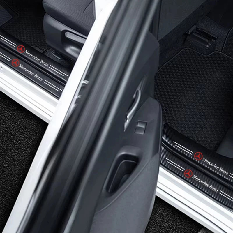 4Pcs/set Car Logo Threshold Strip Door Sill Protectio Sticker For Mercedes Benz A C E Class GLE GLB GLC W205 W212 W213 X253