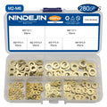 NINDEJIN Brass Flat Washer Set 280/315pcs M2-M12 Metric Brass Plain Washer Flat Gasket Fastener Pure Copper Ring for Screw Bolt