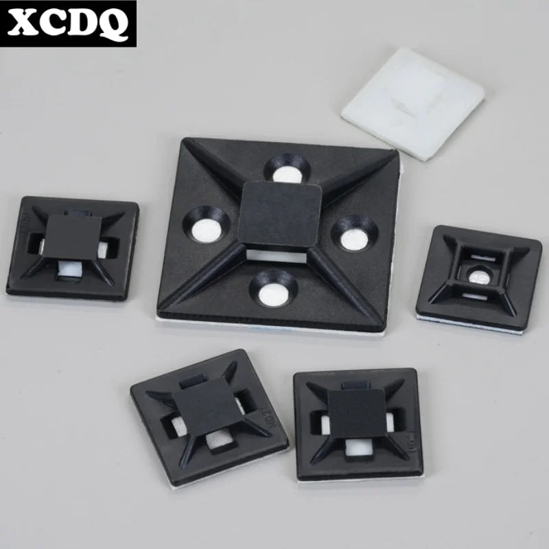 100pcs Self Adhesive Nylon Cable Tie Holder Zip Tie Fixed Seat PA66 Plastic Cable Clips 3M 1600T Strong Adhesive Tie Mount