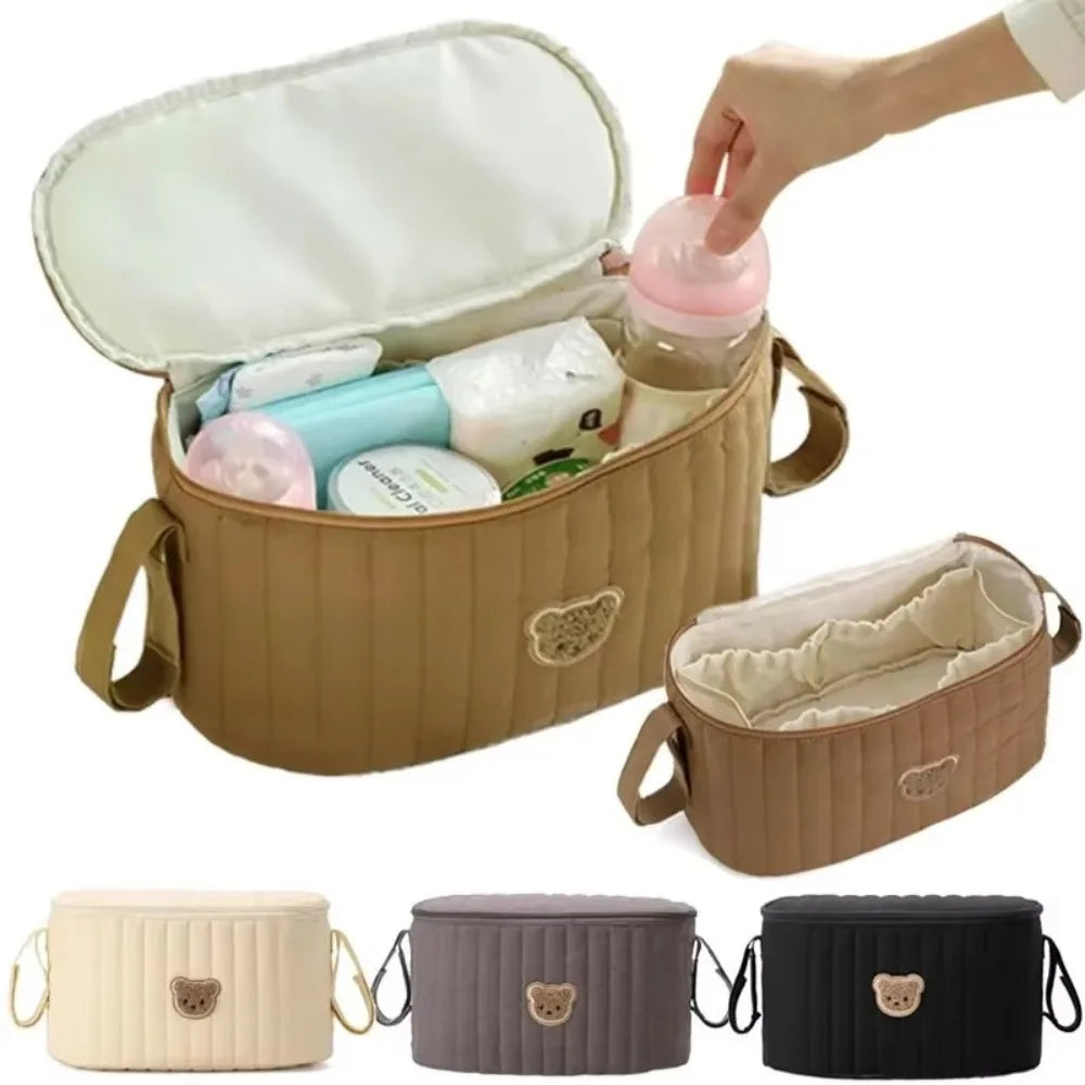 Korean Style Baby Diaper Bag Cute Bear Design Multifunctional Mommy Bag Storage Compartments Organizer Pockets