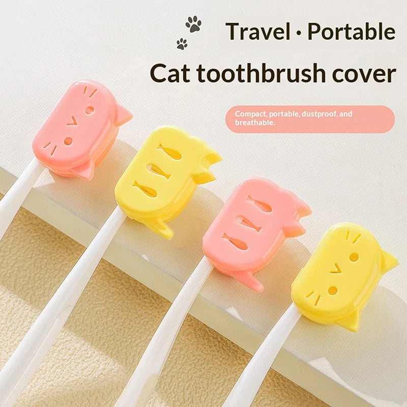 4Pcs Cat Shape Travel Toothbrush Head Covers Toothbrush Protector Cap Case Protective Portable Plastic Clip For Household Travel