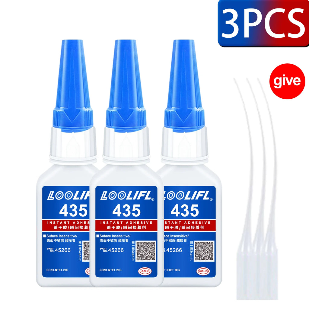 LOOLIFL 20g 435 Super Glue Quick-drying Cyanoacrylate Instant Leather Rubber DIY Wood Metal Strong Bond Liquid Adhesive Tool