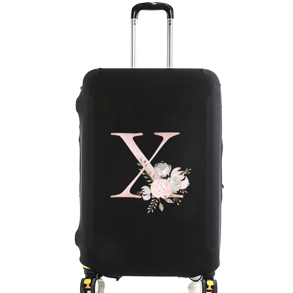 Luggage Case Suitcase Protective Cover Pink Flower Letter Name Pattern Travel Elastic Luggage Dust Cover Apply 18-28 Suitcase