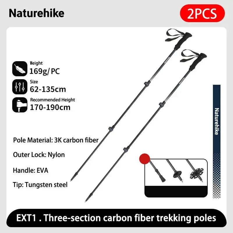 Naturehike 3-section Carbon Fiber Hiking Poles Ultralight Telescopic Trekking Poles Outdoor Hiking Camping Walking Stick
