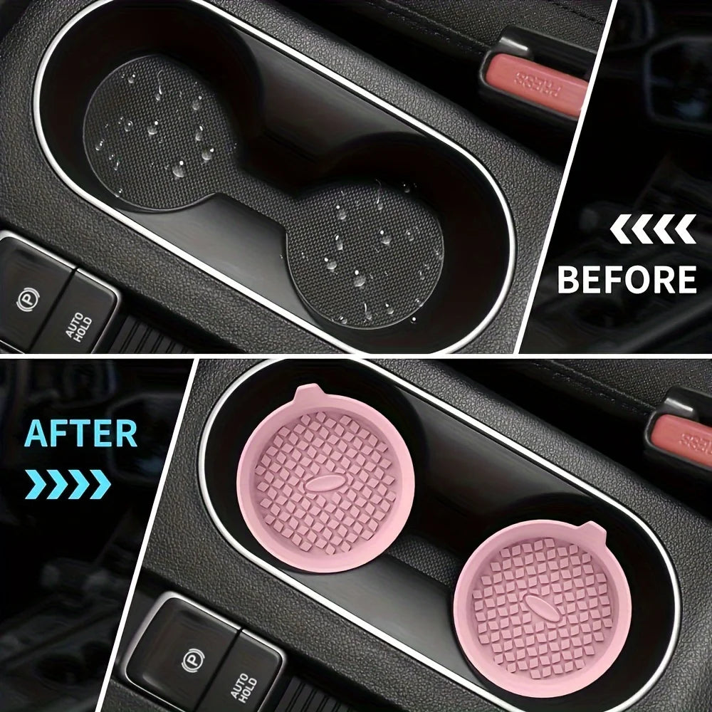 2PCS Silicone circular coaster, silicone anti slip and waterproof car coaster, car anti slip silicone coaster