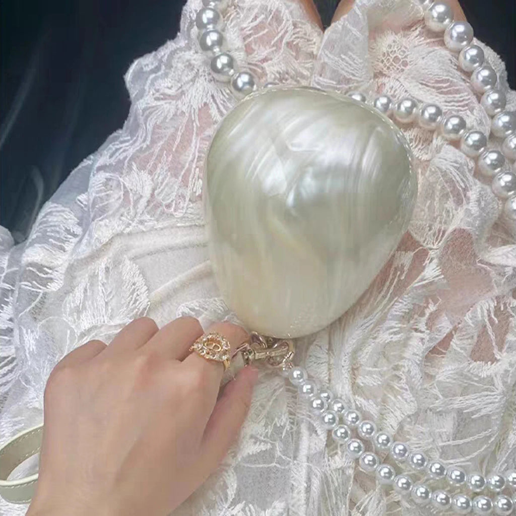 Women's Acrylic Premium Mini Egg Bag Luxury Fashion Pearl Dinner Clutch Bag Cute Phone Mouth Red Envelope for Wedding Party