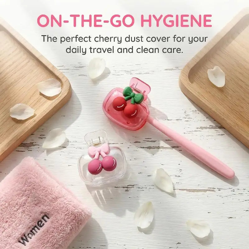 Cherry Bow Design Toothbrush Head Case Protective Cap For Kids Travel Dustproof Oral Care Accessory