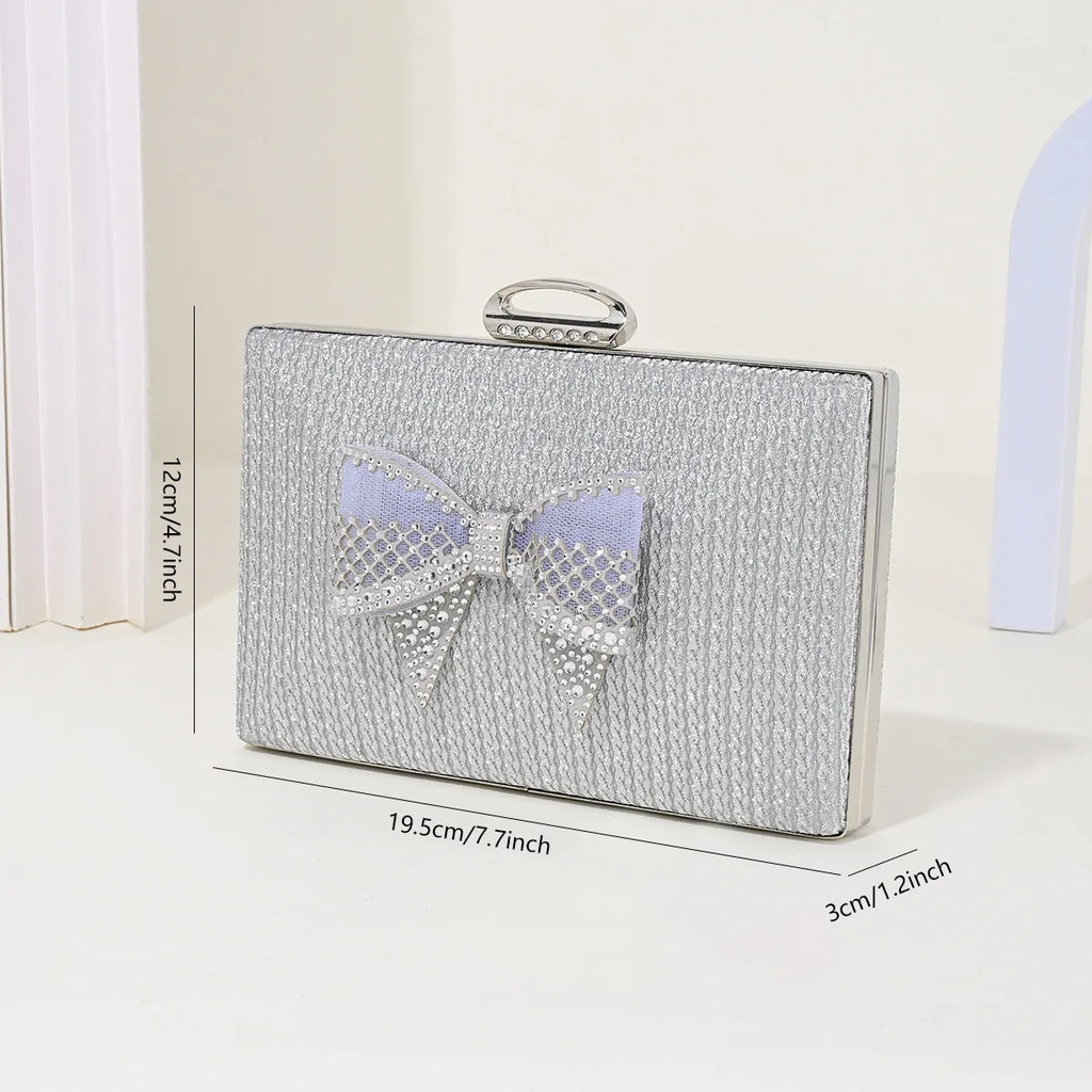 Pretty Bow Diamond Studded Retro Bag Women New Small Square Bags Korean Style Fashion Versatile Commuting Handbags Crossbody Bag