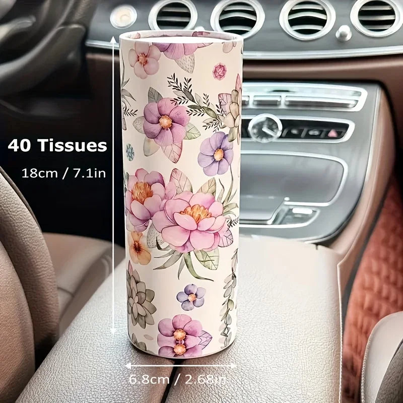 2pcs Flower Car Tissue Holder - Car Tissue Barrel Drawn Paper Printing Creative Hand Drawn Paper
