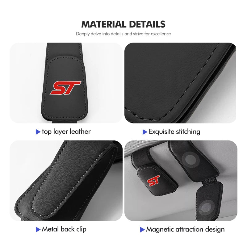 For Ford Magnetic Car Glasses Holder Sunshade Platep Card Ticket Clip ST Racing RS S Mustang Kuga Fiesta Fusion Mondeo Edge