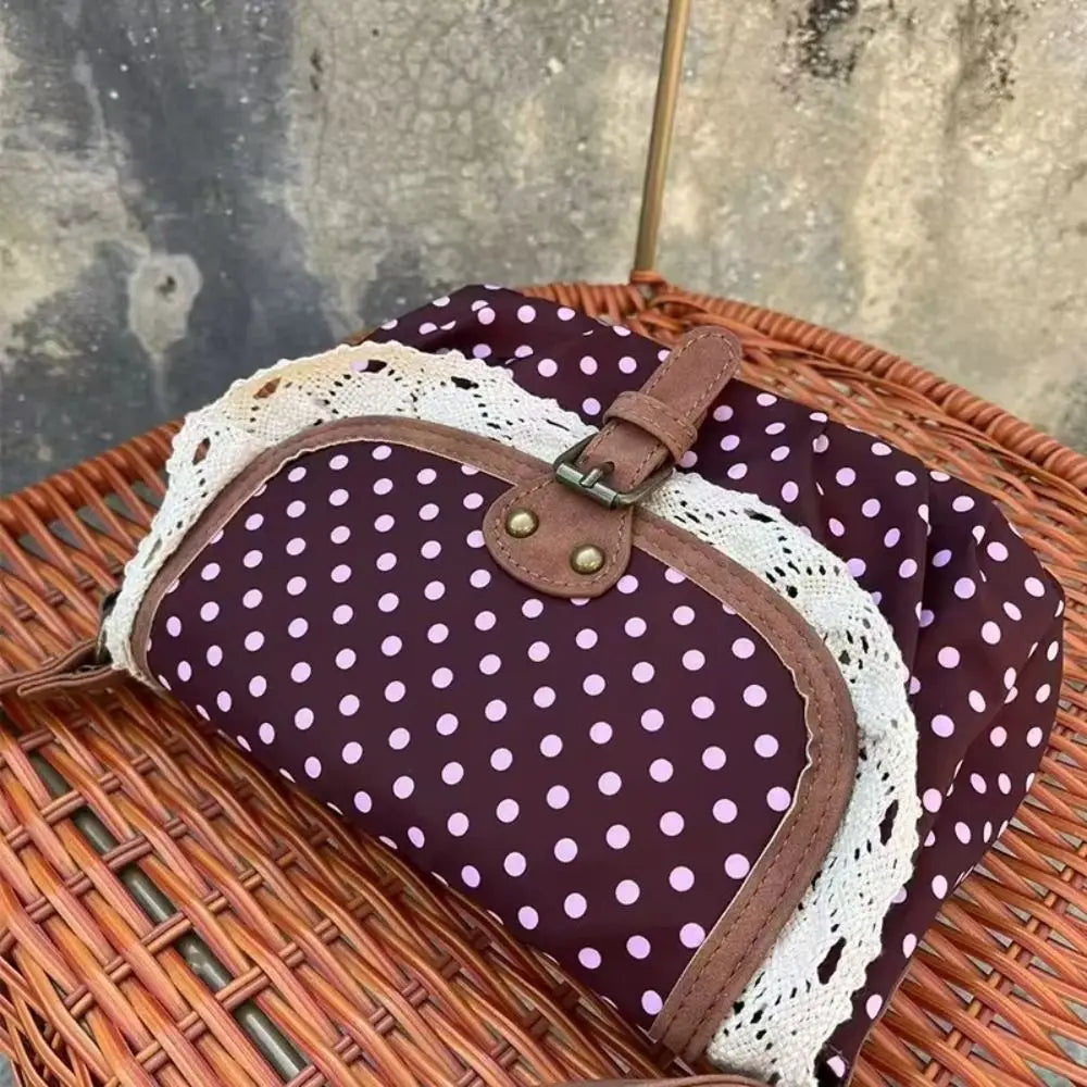 New Polka Dot Vintage Bag Canvas Casual Crossboby Bag Lace One-Shoulder Bag