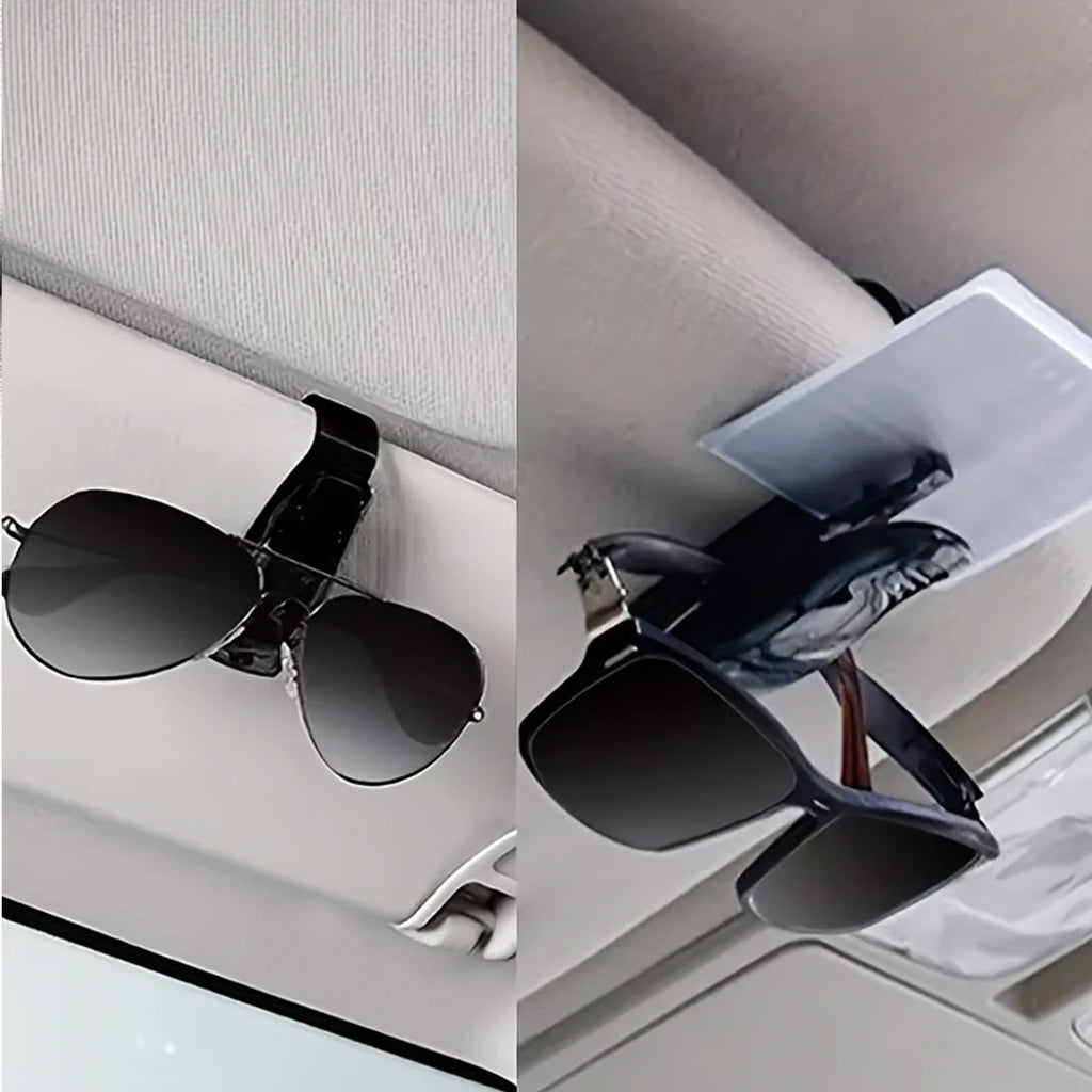 2PC Black Universal Car Sun Visor Sunglasses Holder, Multifunctional Eyeglasses Clip Card Ticket Pen Storage Box