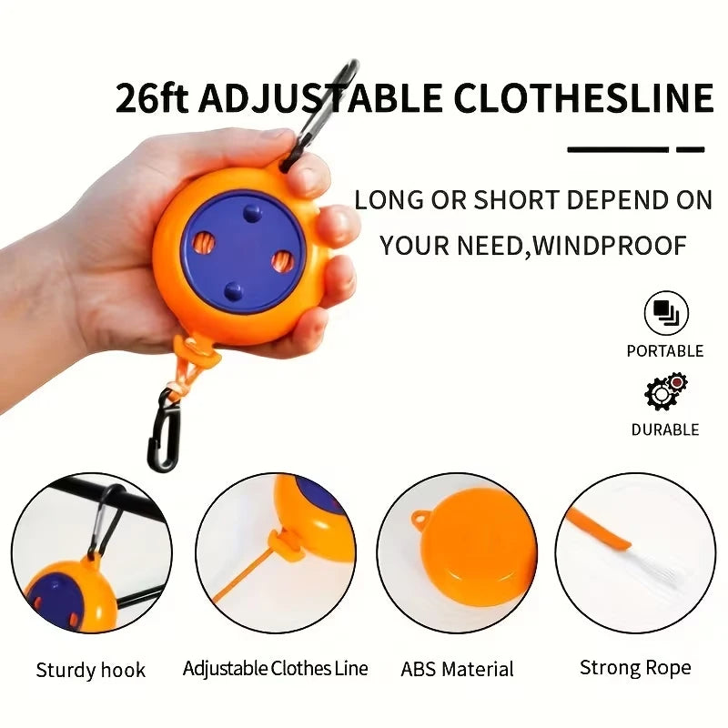 Portable, windproof, and non-slip clothesline for outdoor travel;retractable,drill-free,and invisible clothesline for indoor use