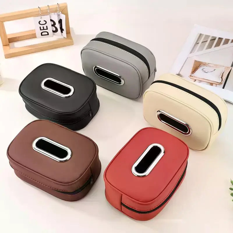 Nappa Leather Car Tissue Box Holder Sun Visor Backseat Center Console Napkin Storage Case