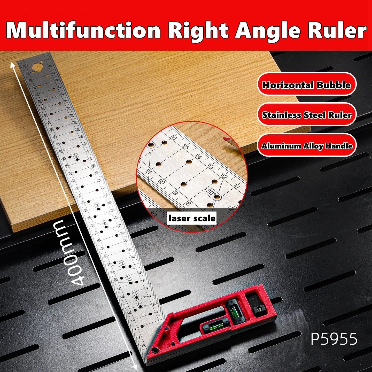 Right Angle Ruler 45/90 Degree Positioning Hole Angle Ruler Industrial Grade Positioning Marking Angle Ruler Woodworking Tool