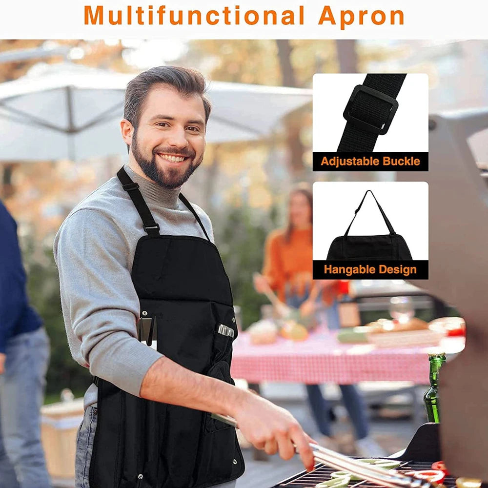 39 Pcs Outdoor BBQ Grill Accessories Tool Sets with Apron & Oxford Cloth Case Stainless Steel Stick Tools for Camping & Kitchen