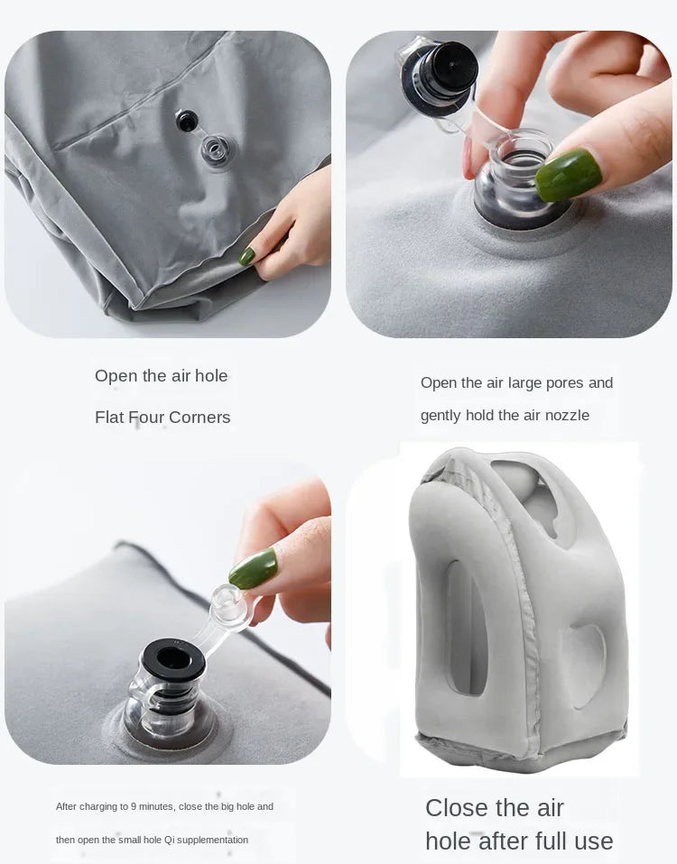 New Pattern Inflatable Travel Pillow Portable Chin Support Neck Pillow for Airplane Car Bus Train Office Nap Rest Support Pillow