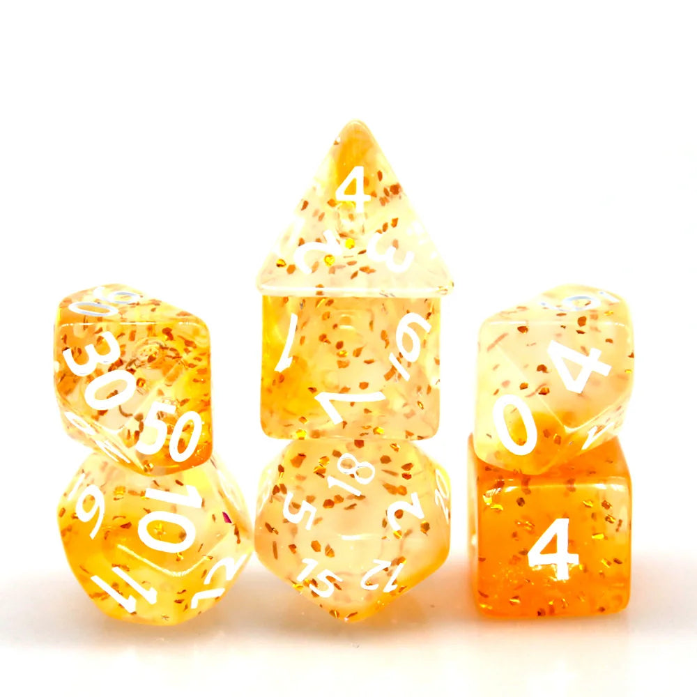 7Pcs/set Transparent Glitter Dice Set DND RPG TRPG D20 D12 D10 D00 D8 D6 D4 Tabletop Games Kids Toy Accessory