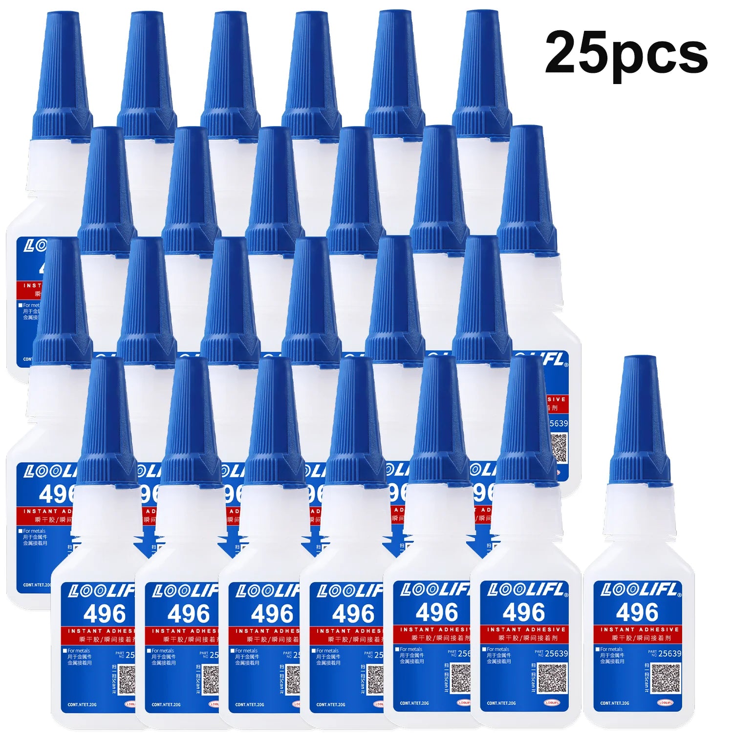 Loolifl New Upgraded 1-25Pcs Super Glue 496 Strong Cyanoacrylate Instant Adhesive, Quick-Drying in 5 Seconds, Waterproof and Stable, Universal Bonding Tool