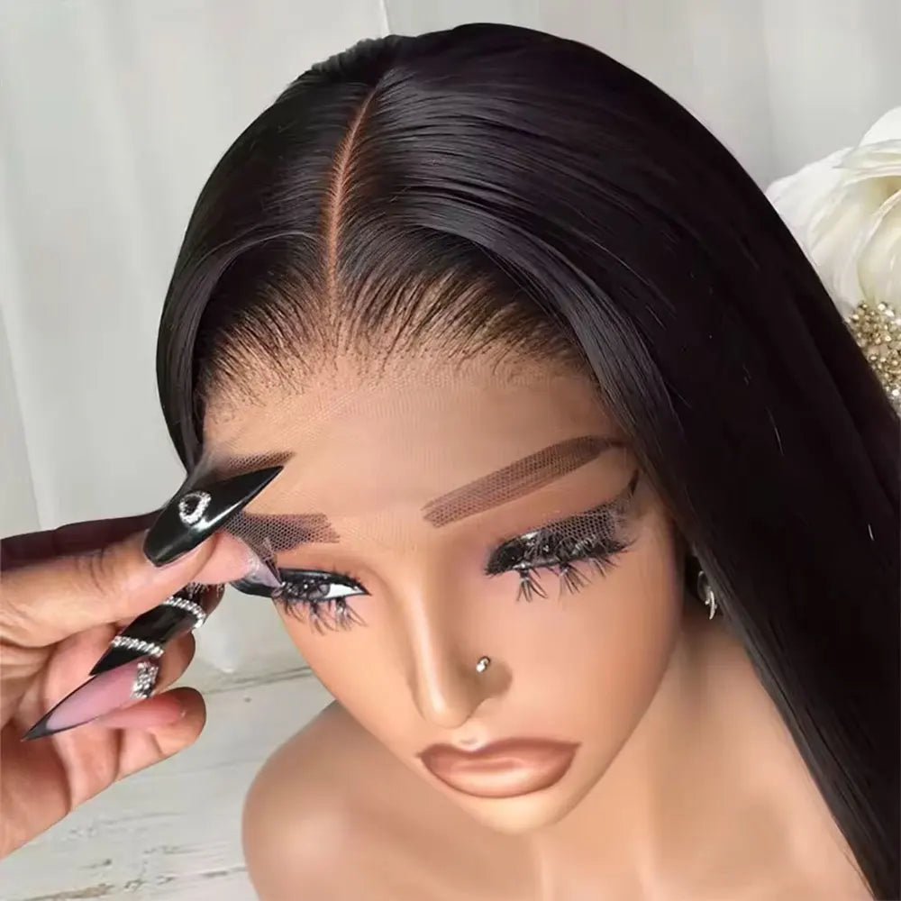250 Density 13x4 13x6 HD Transparent Lace Frontal Wig Brazilian Wigs Human Hair 5x5 Gluess Wig Bone Straight Hair  For Women