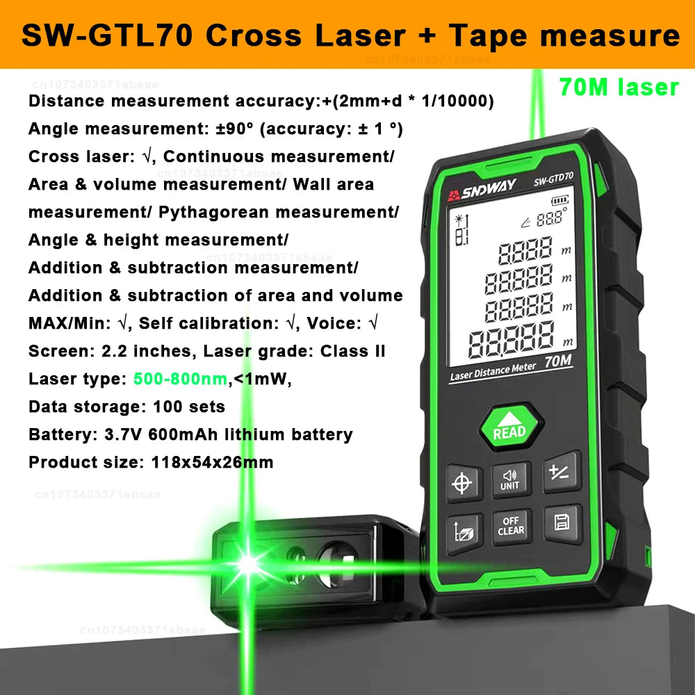 SNDWAY Cross Laser Distance Meter with Tape Measure 3 in 1 Digital Rangefinder Vertical & Horizontal Laser Range Finder