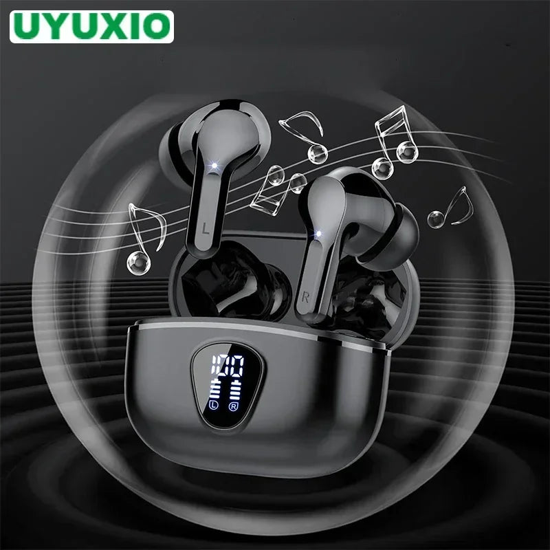 UYUXIO Wireless Earphone HiFi Stereo Earbuds with LED Display 48H Play Time ENC Noise Cancelling Ear Buds Waterproof Headphones