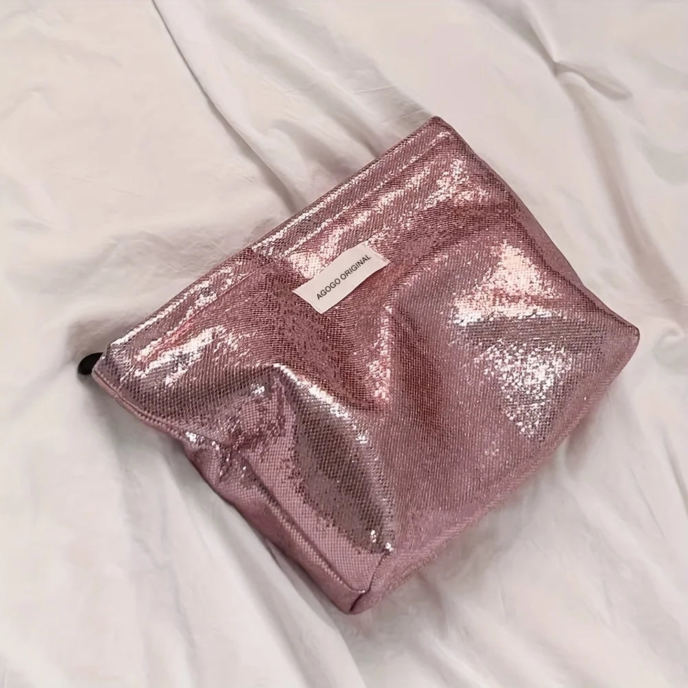 1 Large Capacity Zipper Clutch Bag - Travel-friendly Handheld Makeup Bag, Washable Storage Box, Elegant Solid Color (Gray/Champa