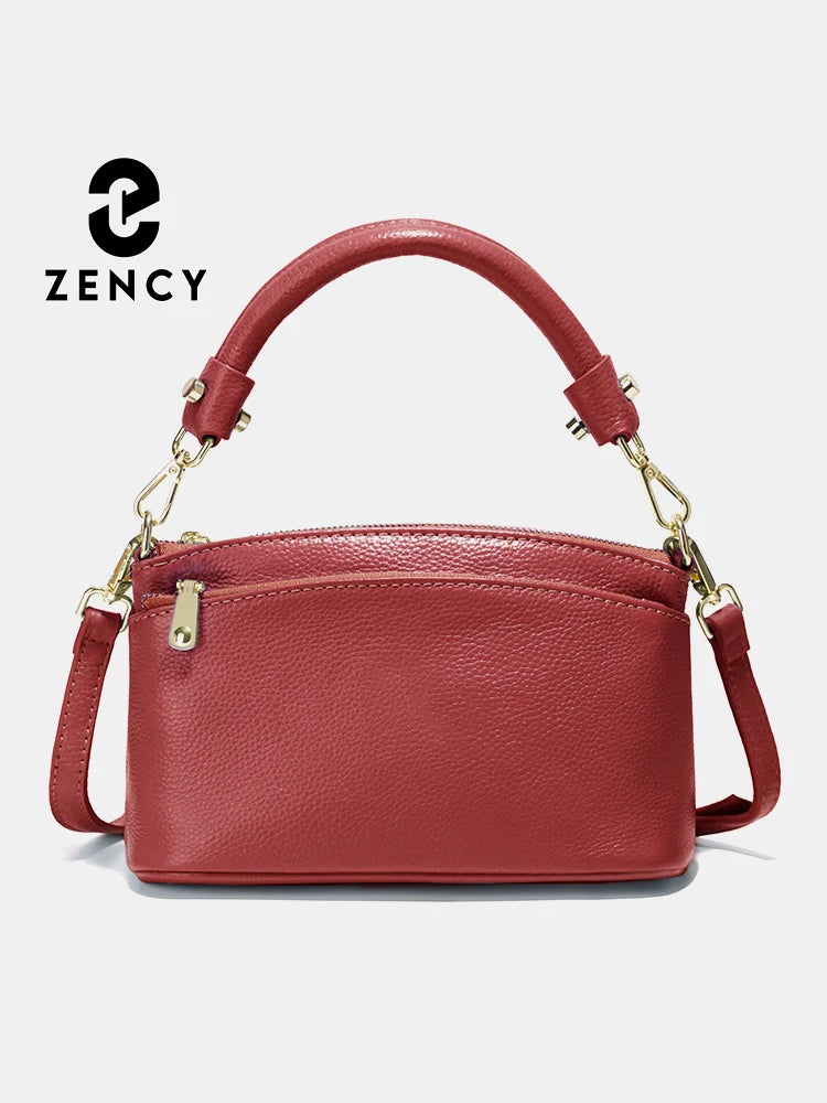 Zency Women Blue Red Bag Soft Genuine Leather Zipper Cowhide Leather Shoulder Bag Ladies Crossbody Small Handbag Satchels Sac