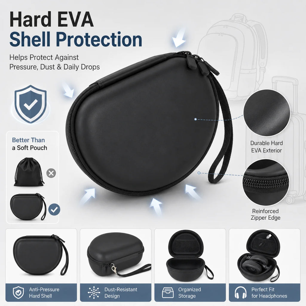 Hard Headphone Case For JBL Tune 520BT 510BT Compatible With TOZO HT3 Picun B8 JLab JBuds Lux ANC Beats Foldable Travel Bag Only