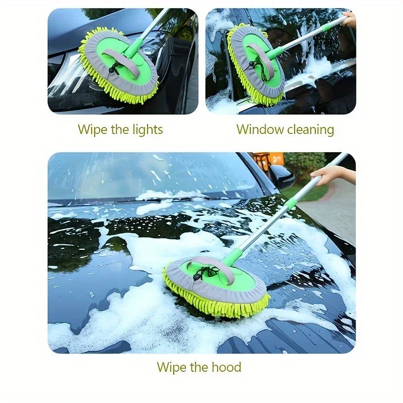 1pc Microfiber Car Wash Brush Mop Kit, Mitt Sponge With Long Handle Car Cleaning Supplies Kit Duster Washing Car