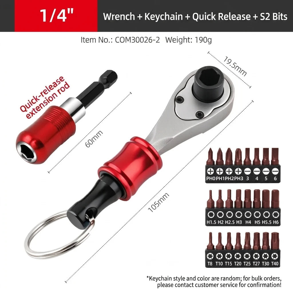 1/4 Inch Mini Ratchet Screwdriver, Compact Hex Bit Handle Tool for Tight Spaces, Auto Repair, Bike Maintenance & DIY Projects