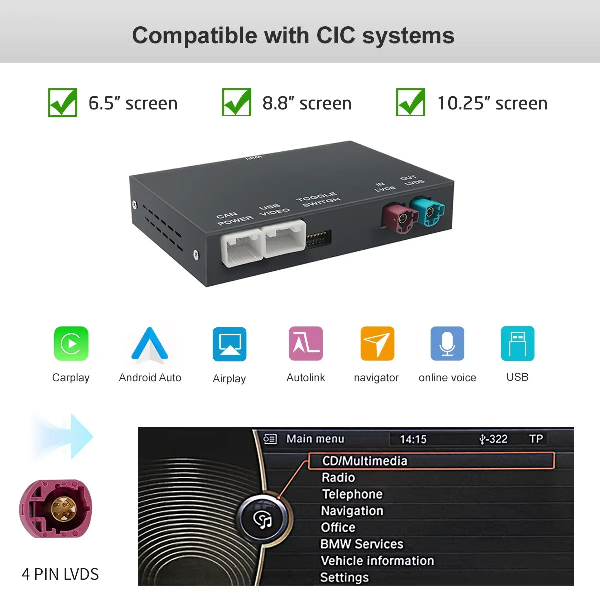 Wireless CarPlay Android Auto for BMW X6 E71 X5 E70 F15 EVO BNT CIC System with AirPlay Functions Support Reversing camera