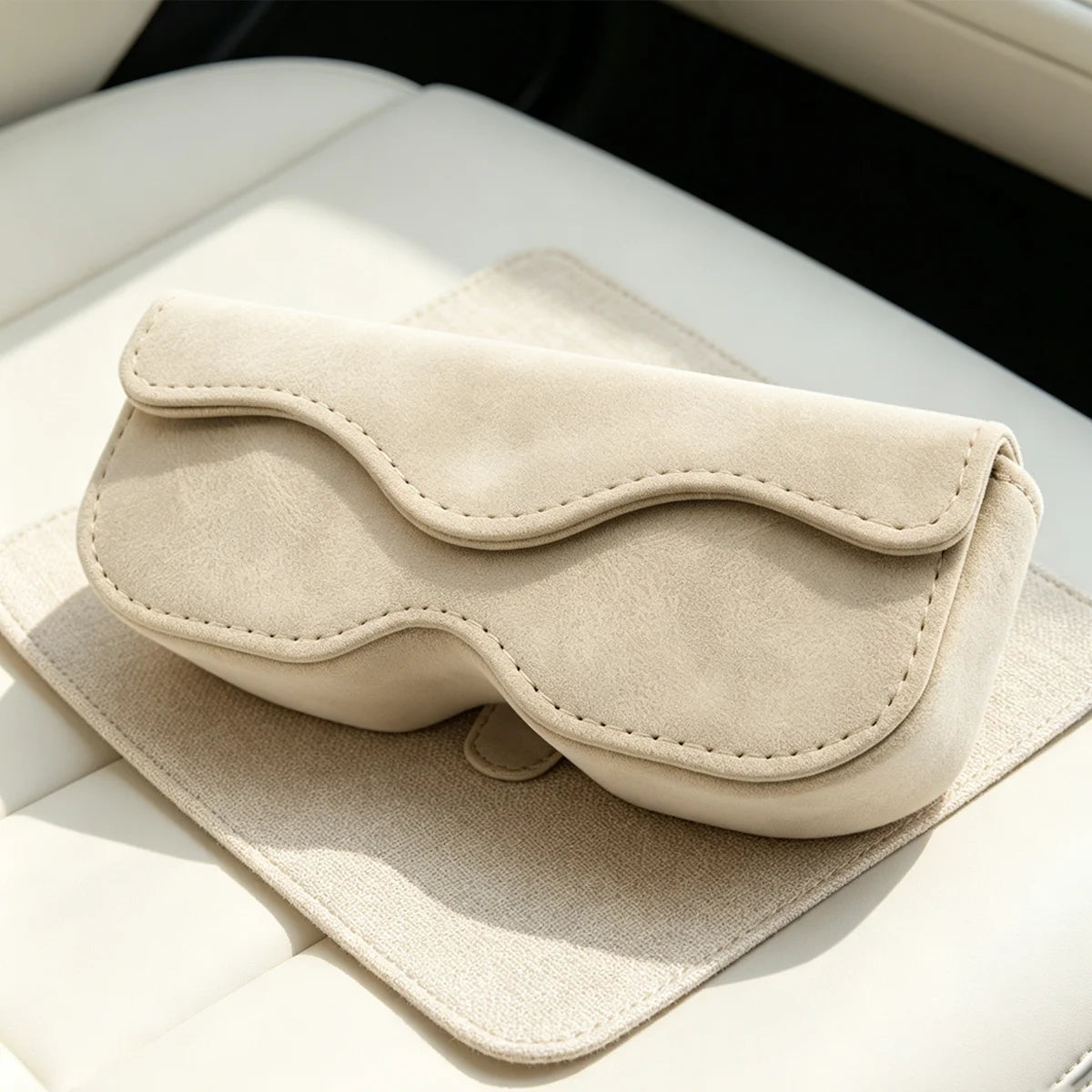 Suede Leather Car Eyeglass Case Automatic Closing Non-slip Auto Sun Visor Glasses Holder Magnetic Multi-functional Eyewear Clips