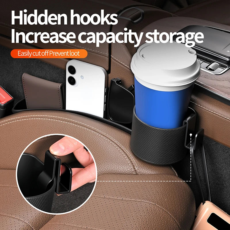 SEAMETAL Car Seat Gap Box Universal Cup Holder Organizer Soft Flexible Storage Box Phone Hook Cable Slot Cards Case Drink Stand