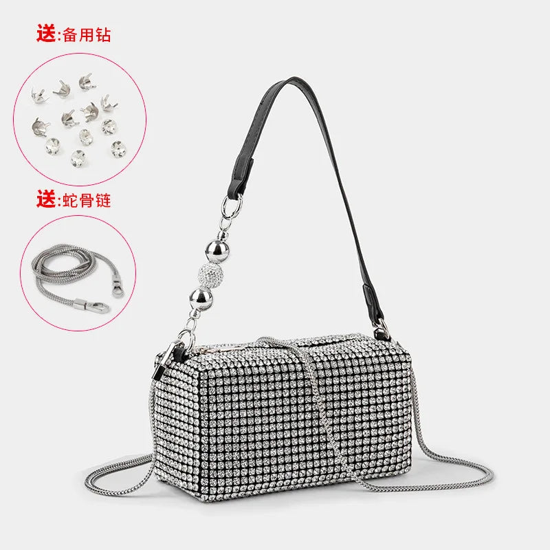 2026 Luxury Rhinestone Pearl Evening Bag for Women | Sparkly Stage Performance Purse | Elegant Dinner Party Clutch Crossbody Bag