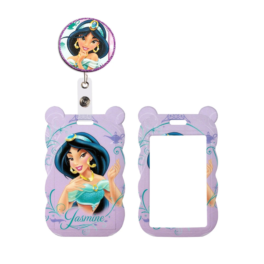 Disney Jasmine Princess Irregular Head Shape Badge Holder Lanyard Keys Chain ID Credit Card Cover Bus Card Holder Glitter Charms