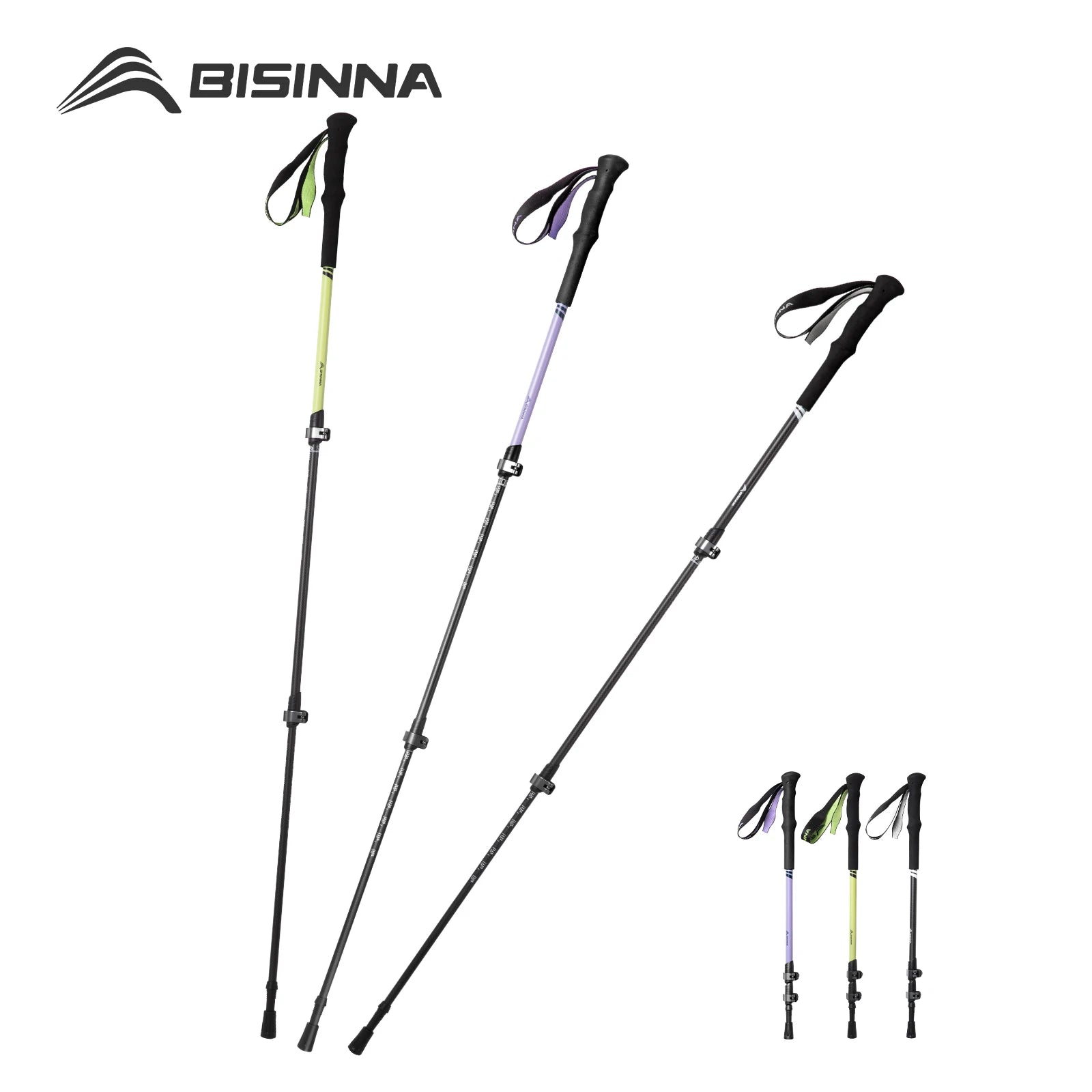 BISINNA 2pcs Trekking Poles Carbon Fiber Walking Sticks Ultra-light Telescopic Outdoor Hiking Climbing Cane