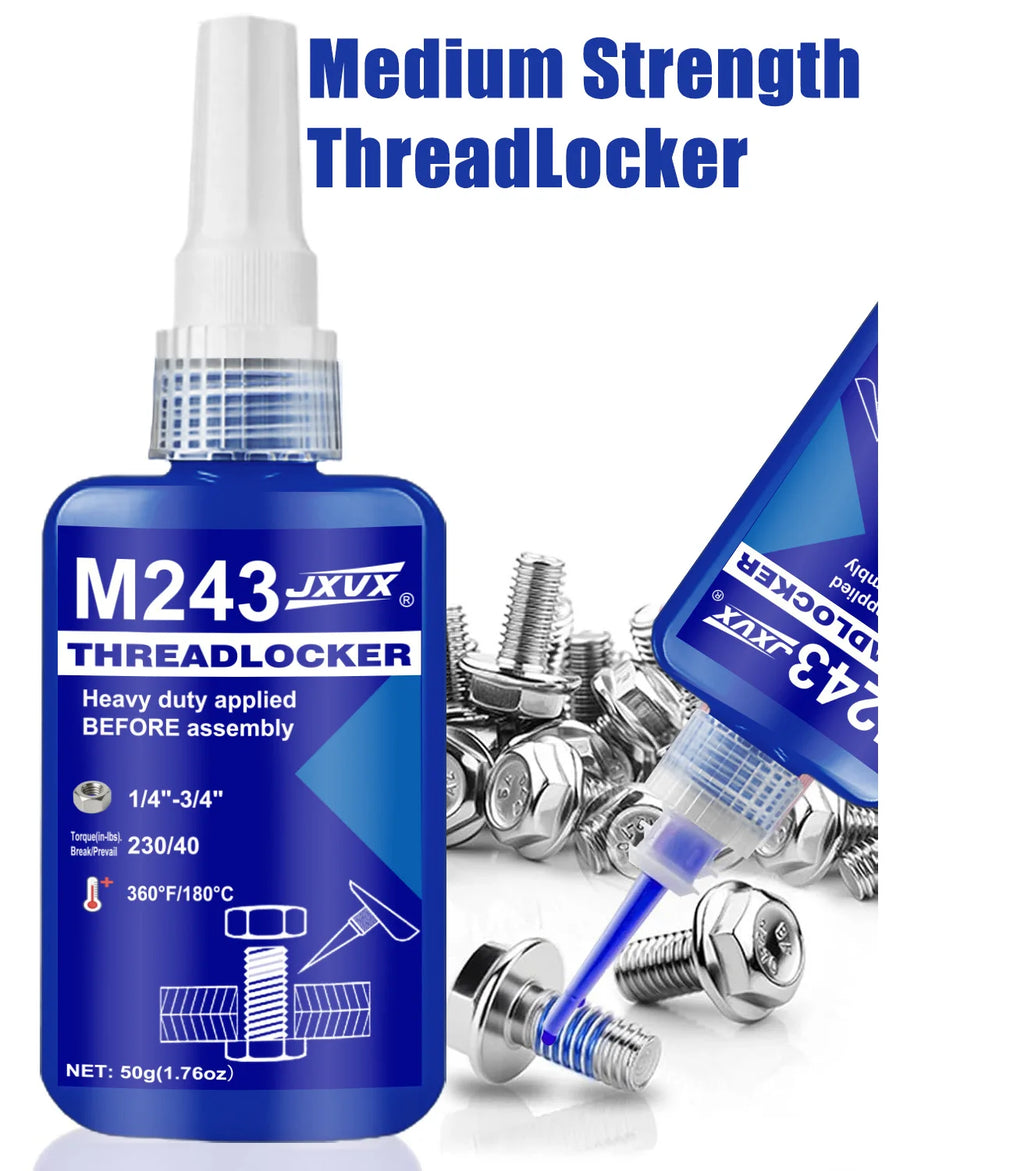50ML Threadlocker 243-271 Blue-Red High Strength Quickly Cured  Locking Agent , Strong Adhesive Primerless Oil Tolerant Thread Locker Seal for Machinery Motor Engine Compressor.